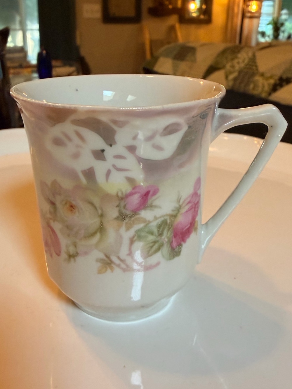 Vintage/Antique Bavarian hand-painted porcelain demitasse mug with pink roses